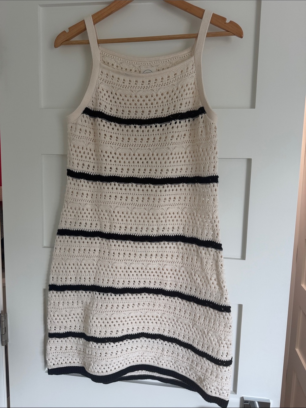 LOFT Cream Crochet Mini Dress with Black Stripes